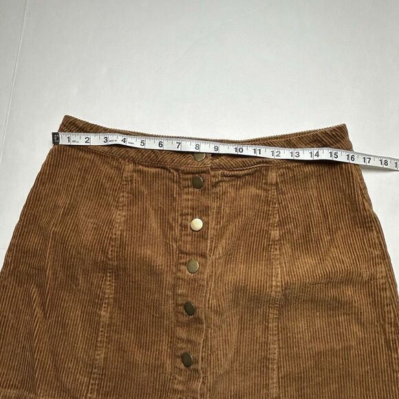 Charlotte Russe Tan Corduroy Mini Skirt Size Large Waist A-line Button Front - Picture 4 of 5